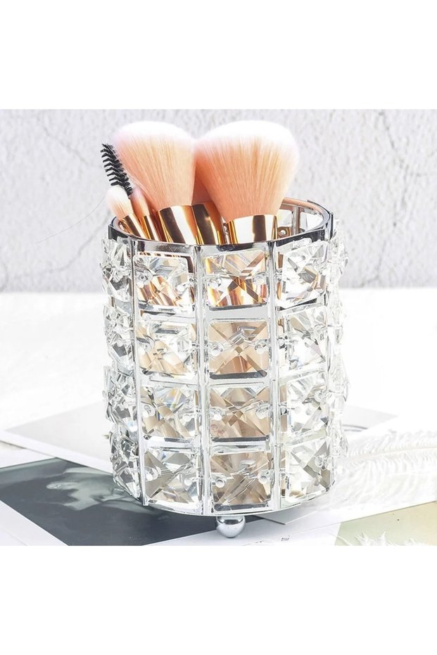 silver New Crystal Storage Cup Makeup Brush Eyebrow Pencil Storage Bottle Jewelry Storage Container