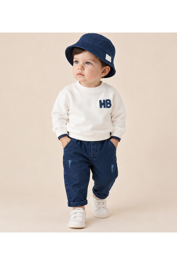Double-Sided Hat Lycra Jeans Sweatshirt Men's and Children's Set