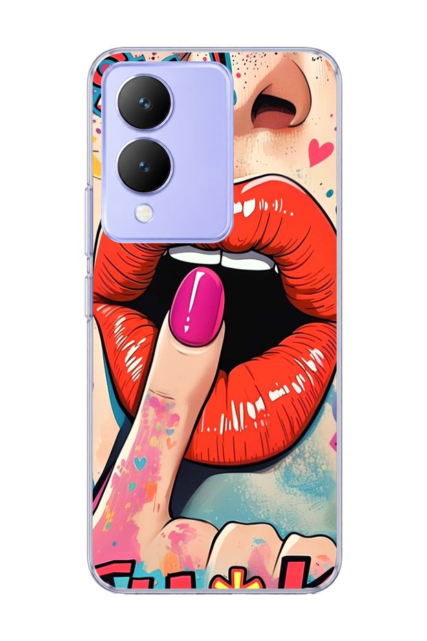 Vivo Y17S Compatible Red Lip Print Transparent Phone Case