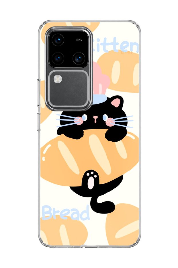 Vivo V30 5g Compatible Black Cat Bread Printed Transparent Phone Case