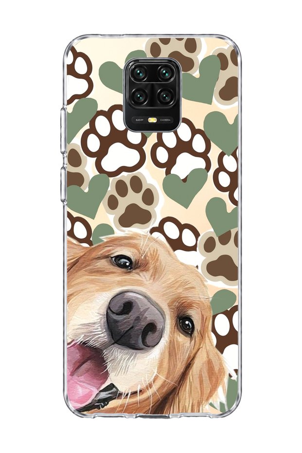 Redmi Note 9 Pro Compatible Yellow Dog Paw Heart Printed Transparent Phone Case