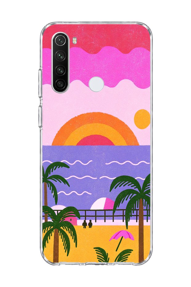 Redmi Note 8 Compatible Pink Purple Coast Printed Transparent Phone Case