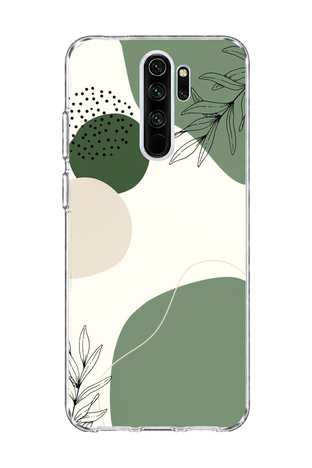 Redmi Note 8 Pro Compatible Green Abstract Leaf Printed Transparent Phone Case