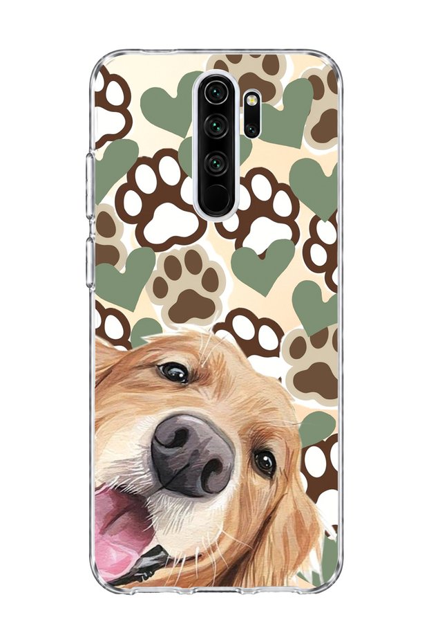 Redmi Note 8 Pro Compatible Yellow Dog Paw Heart Printed Transparent Phone Case