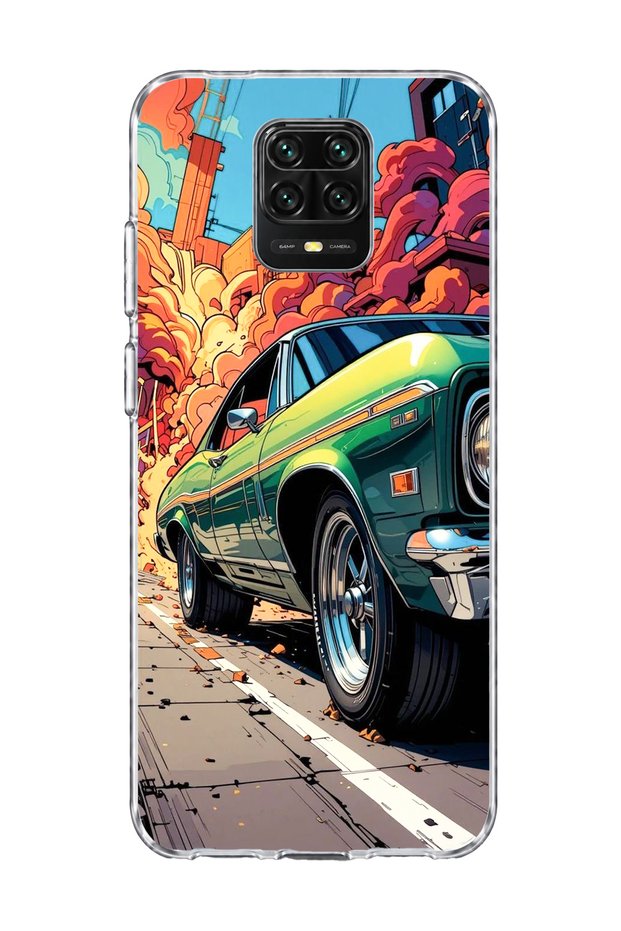 Redmi Note 9 Pro Compatible Green Classic Car Printed Transparent Phone Case
