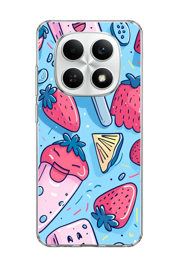 Redmi Note 15 4g Compatible Strawberry Ice Cream Blue Printed Transparent Phone Case