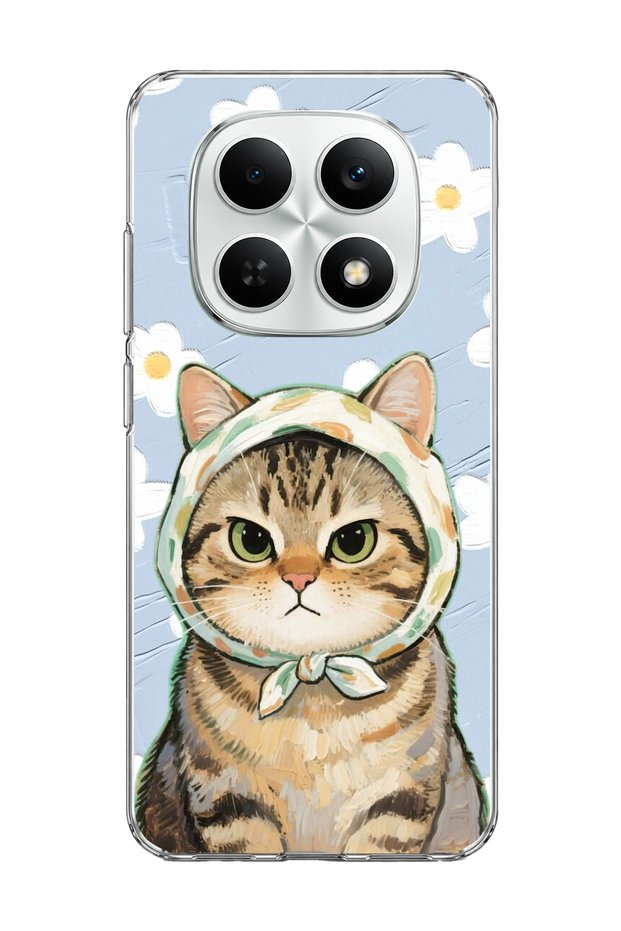 Redmi Note 15 4g Compatible Transparent Phone Case with Scarf and Tabby Cat Daisy Print