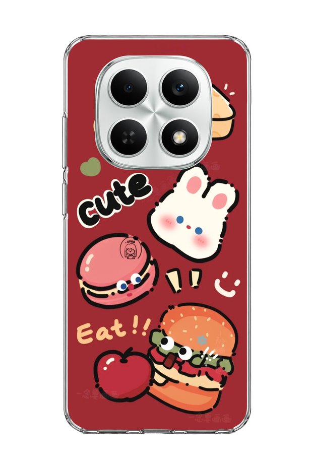 Redmi Note 15 4g Compatible Cute Rabbit Burgundy Printed Transparent Phone Case