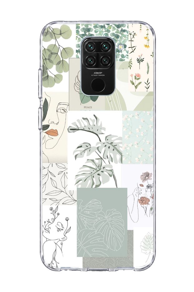 حافظة هاتف شفافة مطبوعة بتصميم Green Leaf Collage متوافقة مع Redmi Note 9