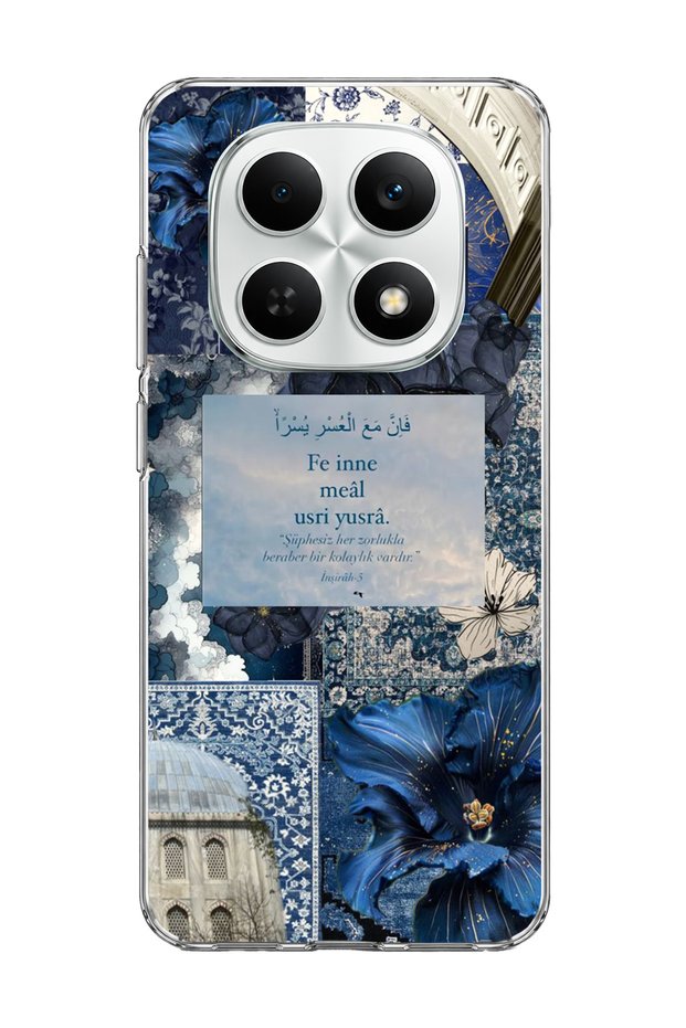 Redmi Note 15 4g Compatible Navy Blue Flower Verse Printed Transparent Phone Case