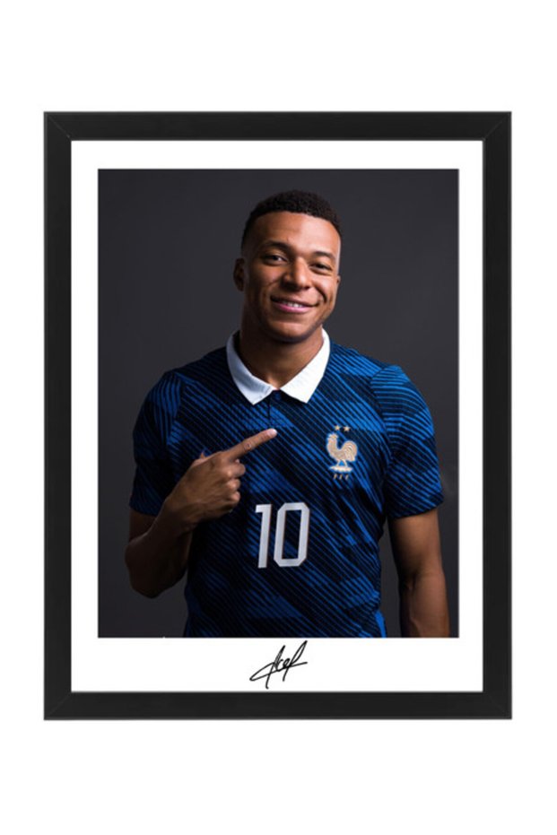 Kylian Mbappe France FIFA World Cup 2026 Printed Autograph Framed Poster 30x40cm, Football Wall Art Décor, Football Memorabilia, Soccer Fans Gift