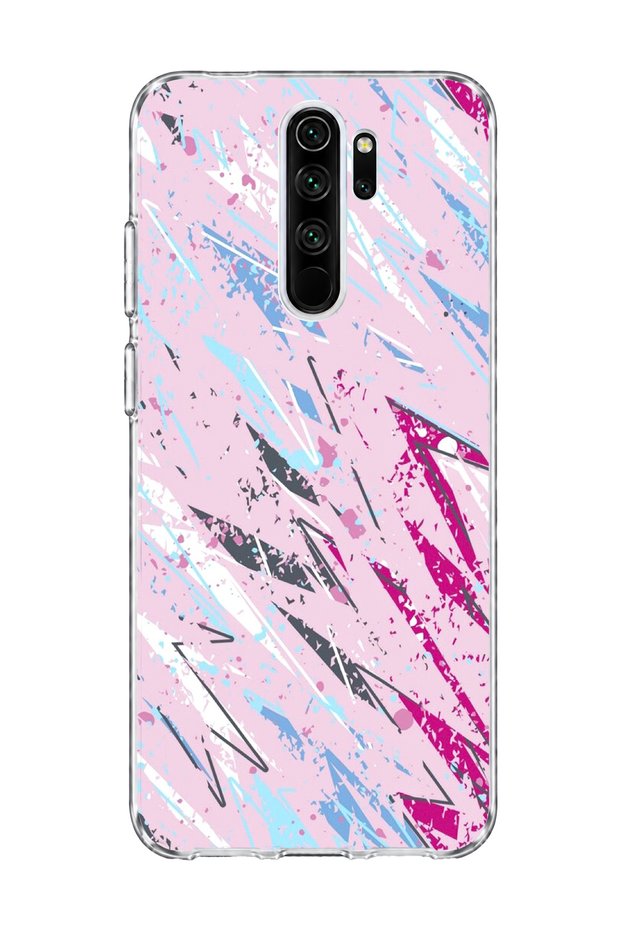 Redmi Note 8 Pro Compatible Pink Blue Abstract Brush Printed Transparent Phone Case