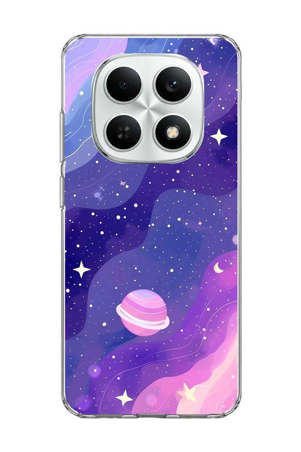 Redmi Note 15 4g Compatible Purple Planet Star Printed Transparent Phone Case