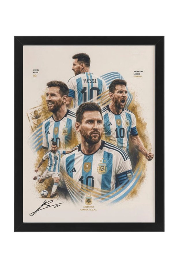 Lionel Messi Argentina Printed Autograph Framed Poster 30x40cm - Football Memorabilia, Soccer Collectible, Gift for Fans , Man Cave