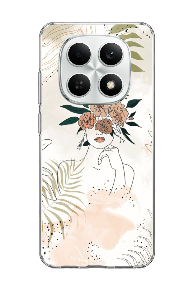 Redmi Note 15 4g Compatible Flower Headed Woman Drawing Printed Transparent Phone Case