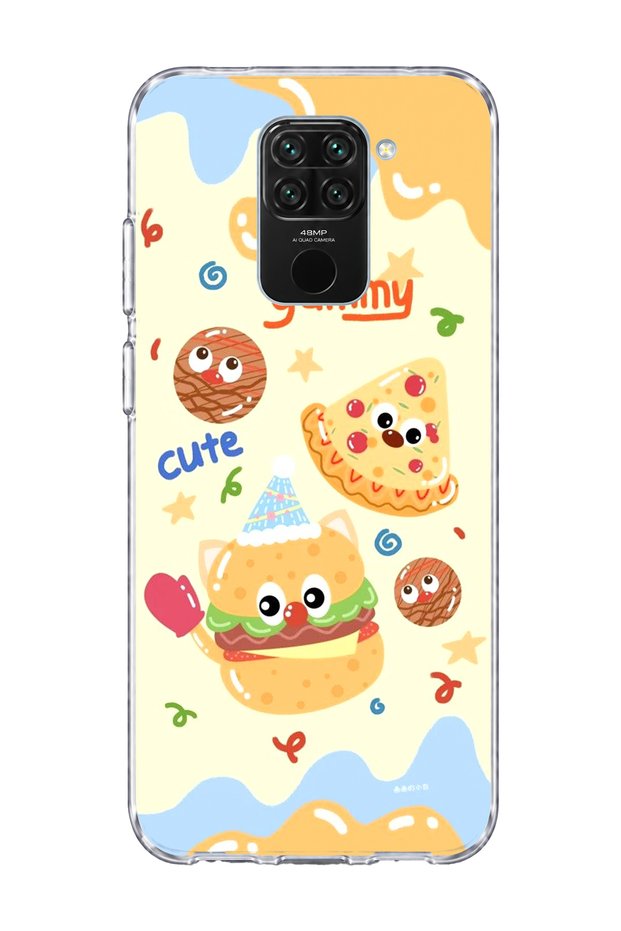 Redmi Note 9 Compatible Cute Hamburger Pizza Printed Transparent Phone Case