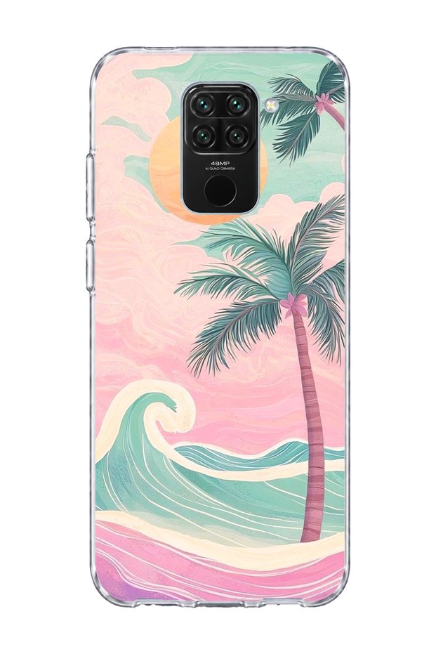 Redmi Note 9 Compatible Pastel Palm Tree Wave Printed Transparent Phone Case