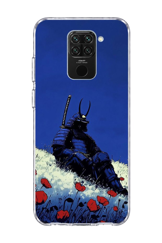 Redmi Note 9 Compatible Blue Samurai Poppy Printed Transparent Phone Case