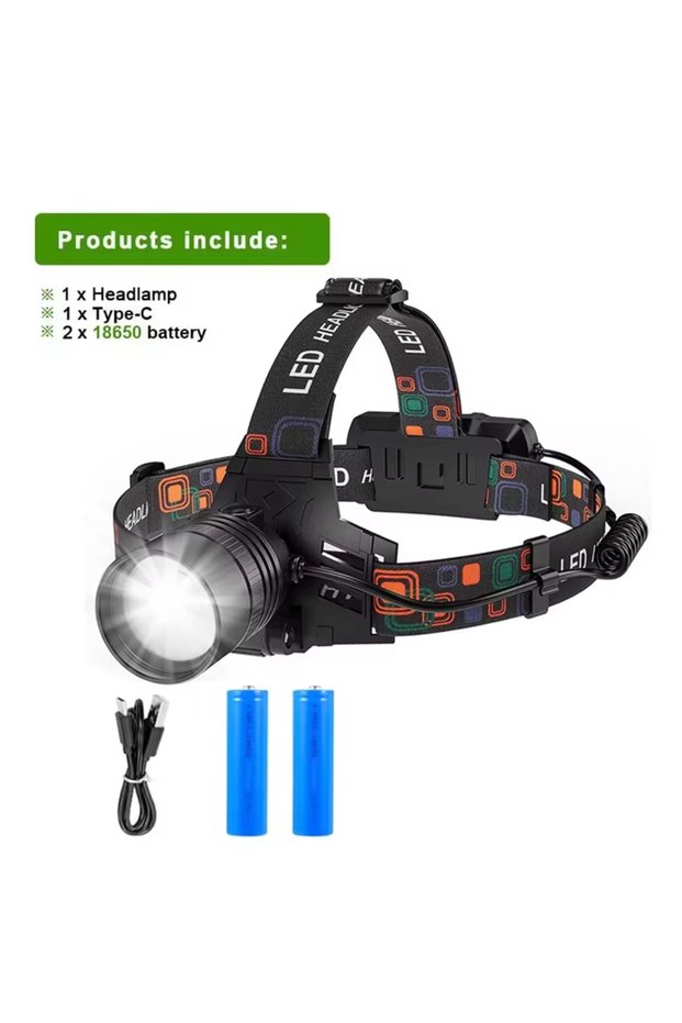 With Battery Powerful LED Headlamp Aluminium Alloy Headlight Led Head High Lumen Rechargeable Led He