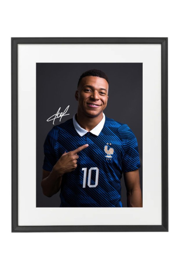 Kylian Mbappe France FIFA World Cup 2026 Printed Autograph Framed Poster 50x40cm, Football Wall Art Décor, Football Memorabilia, Soccer Fans Gift