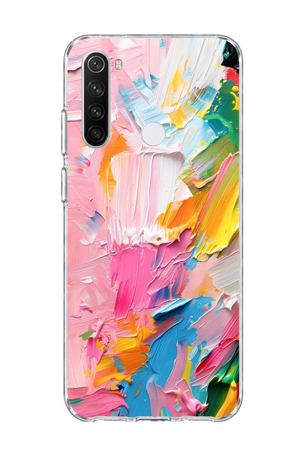 Redmi Note 8 Compatible Pink Brushstroke Printed Transparent Phone Case