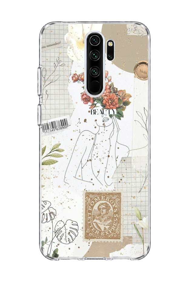 Redmi Note 8 Pro Compatible Flower Headed Woman Collage Printed Transparent Phone Case