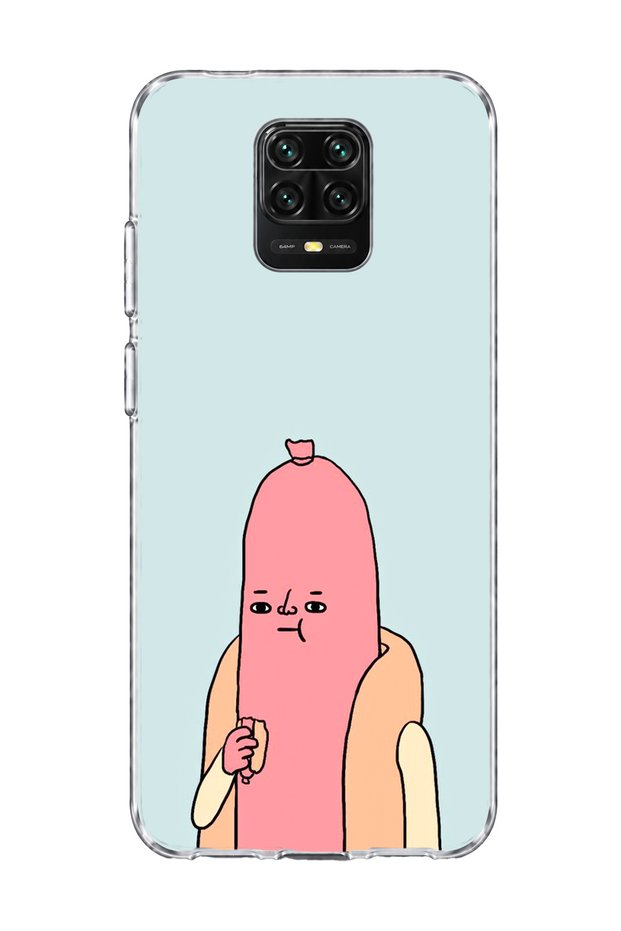 Redmi Note 9 Pro Compatible Funny Sausage Character Printed Transparent Phone Case