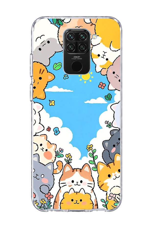 Redmi Note 9 Compatible Cats Blue Sky Printed Transparent Phone Case