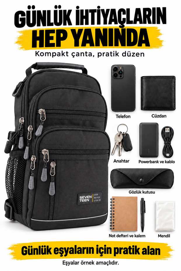 4927 Black Unisex Water-Resistant Multi-Compartment Crossbody Shoulder and Chest Bag