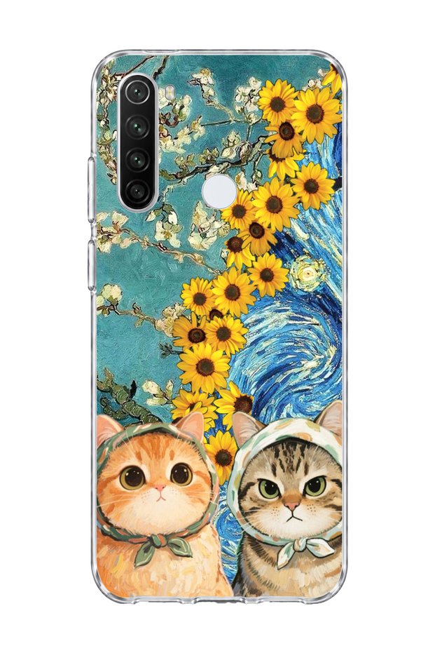 Redmi Note 8 Compatible Starry Night Two Cats Printed Transparent Phone Case