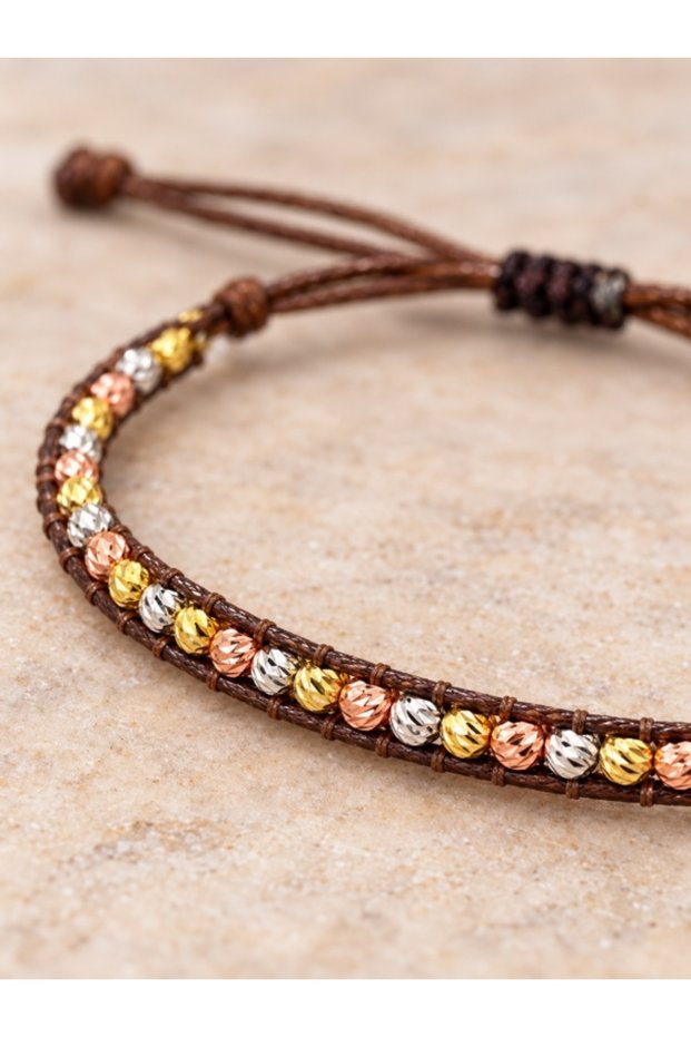 Brown String Gold Rose Silver Color Dorika Bulk Adjustable Women's Bracelet