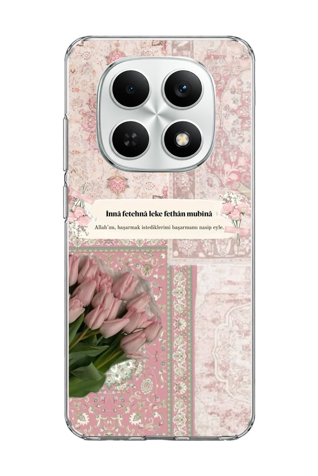 Redmi Note 15 4g Compatible Pink Tulip Prayer Printed Transparent Phone Case