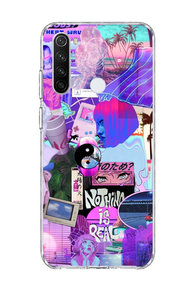 Redmi Note 8 Compatible Purple Sculptured Palm Printed Transparent Phone Case