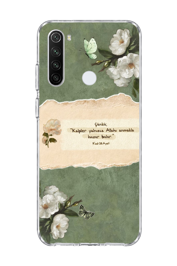 Redmi Note 8 Compatible White Flower Verse Printed Transparent Phone Case