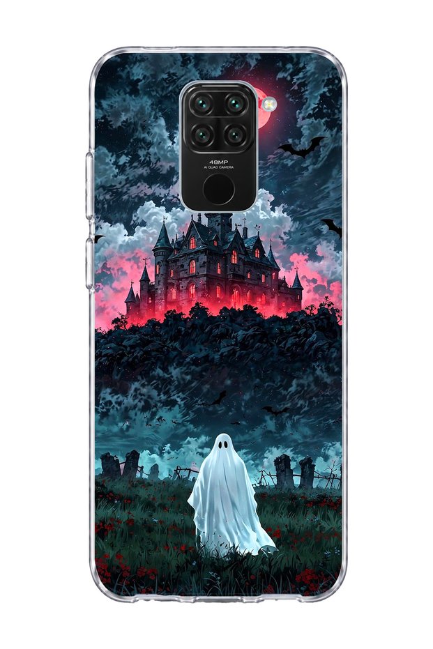 حافظة هاتف شفافة مطبوعة عليها شعار Ghost Haunted Castle متوافقة مع Redmi Note 9
