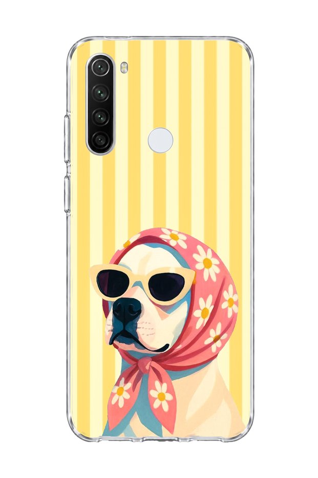 Redmi Note 8 Compatible Transparent Phone Case with Scarf and Glasses Printed Dog Design