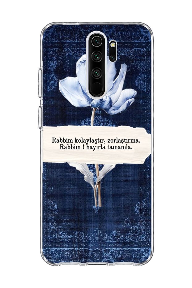Redmi Note 8 Pro Compatible Navy Blue Tulip Printed Transparent Phone Case
