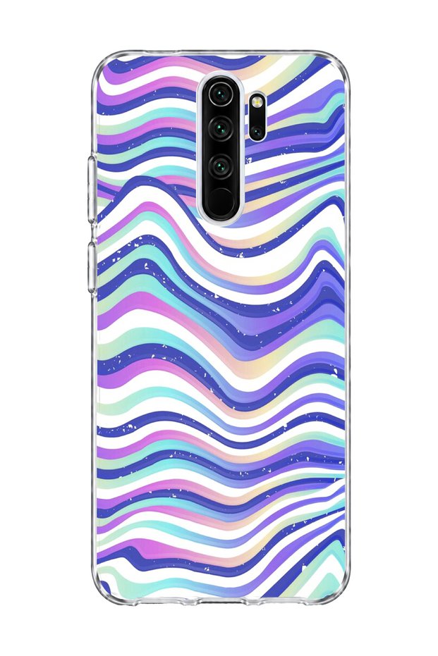 Redmi Note 8 Pro Compatible Purple Blue Wavy Line Printed Transparent Phone Case