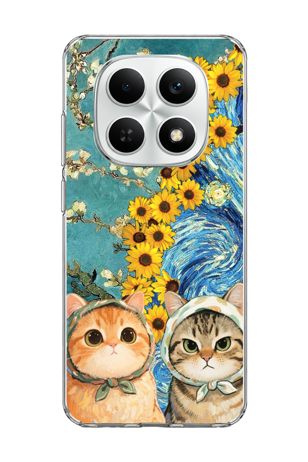 Redmi Note 15 4g Compatible Starry Night Two Cats Printed Transparent Phone Case