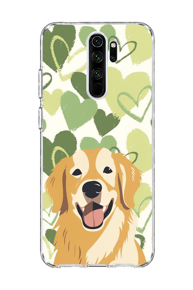 Redmi Note 8 Pro Compatible Yellow Dog Green Heart Printed Transparent Phone Case