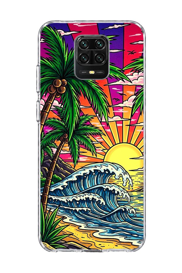 Redmi Note 9 Pro Compatible Palm Wave Sunset Printed Transparent Phone Case