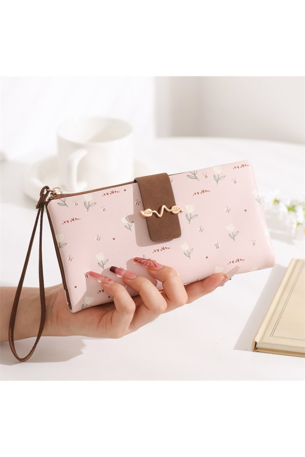 Pink Elegant Floral Printed Soft Texture Women's Wallet