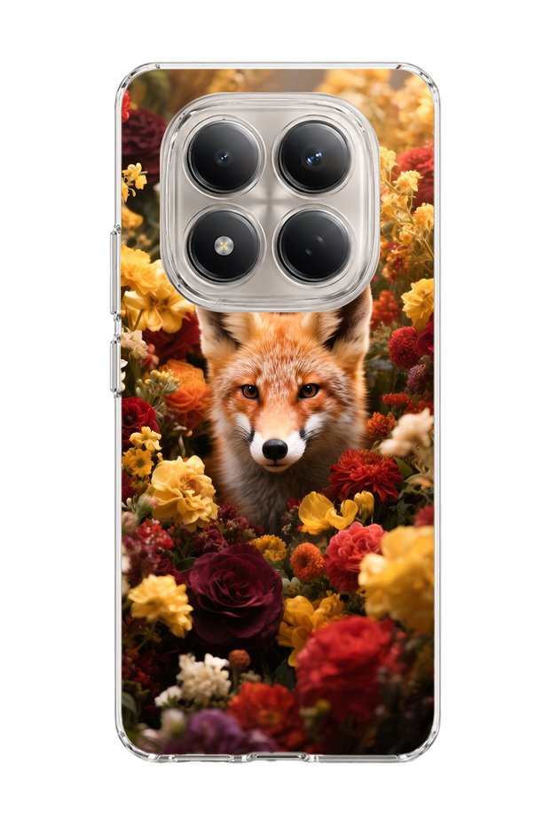 Redmi Note 15 Pro 4g / 5g Compatible Fox and Flowers Printed Transparent Phone Case