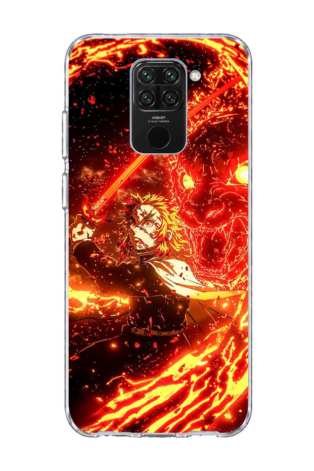 Redmi Note 9 Compatible Anime Flame Sword Printed Transparent Phone Case