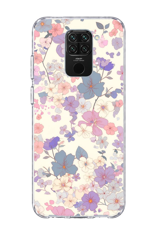 Redmi Note 9 Compatible Lilac Pink Flower Printed Transparent Phone Case