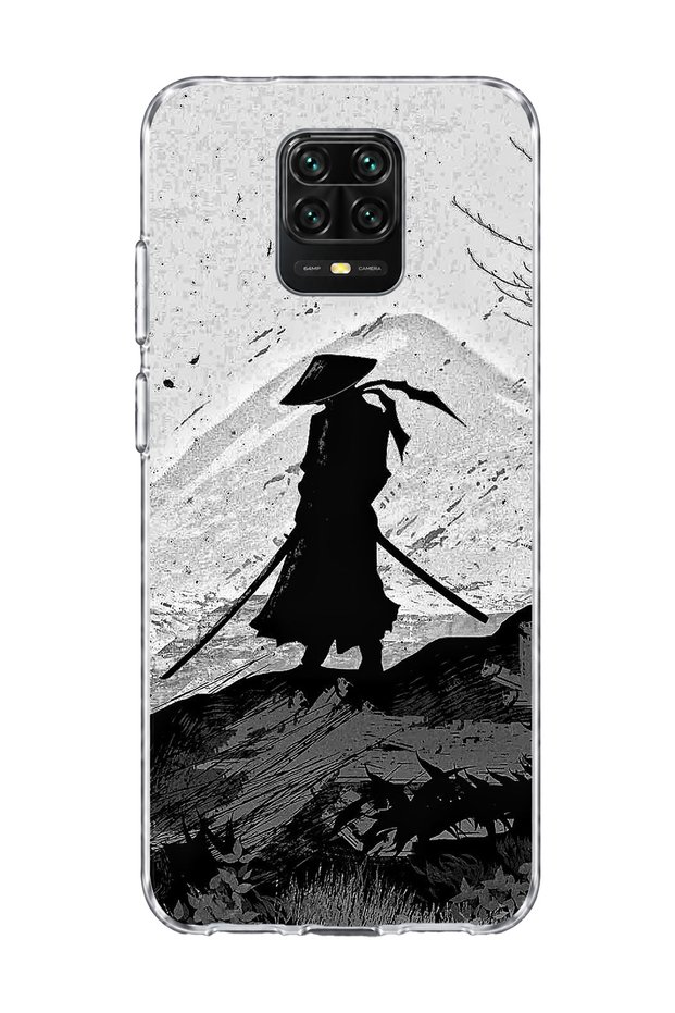 Redmi Note 9 Pro Compatible Samurai Black and White Printed Transparent Phone Case