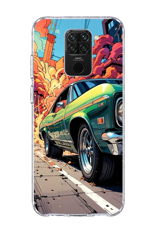 Redmi Note 9 Compatible Green Classic Car Printed Transparent Phone Case