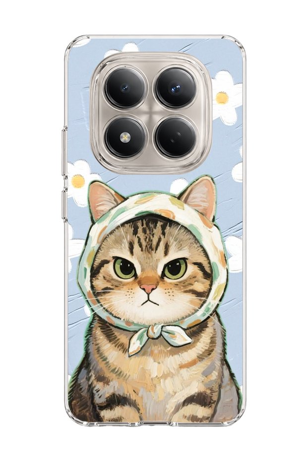 Redmi Note 15 Pro 4g / 5g Compatible Transparent Phone Case with Scarf and Tabby Cat Daisy Print