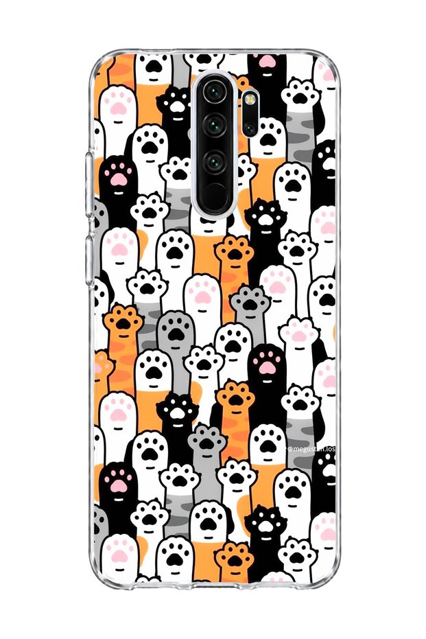 Redmi Note 8 Pro Compatible Colorful Cat Paw Printed Transparent Phone Case