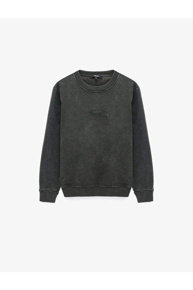 Raised Crew Neck Long Sleeve Washable Printed Sweatshirt
